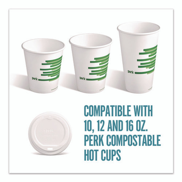Compostable Plastic Hot Cup Lids, Fits 10 oz to 16 oz Hot Cups, Plastic, White, 500/Carton Compostable Plastic Hot Cup Lids, Fits 10 oz to 16 oz Hot Cups, Plastic, White, 500/Carton