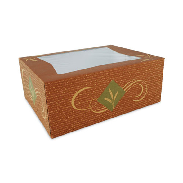 Hearthstone Window Bakery Boxes with Attached Flip Top, 4-Corner Beers Design 14 x 10 x 4, Brown, Paper, 100/Carton Hearthstone Window Bakery Boxes with Attached Flip Top, 4-Corner Beers Design 14 x 10 x 4, Brown, Paper, 100/Carton