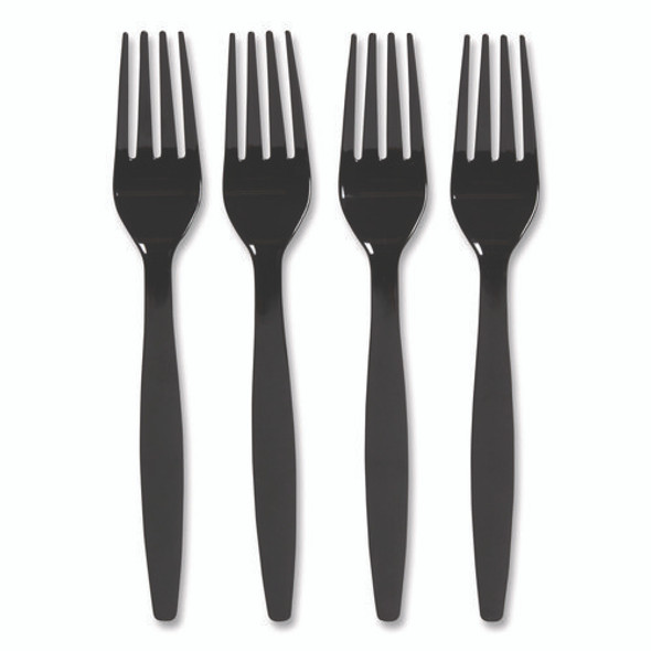 Heavyweight Plastic Cutlery, Fork, Black, 100/Pack