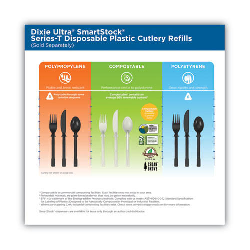 SmartStock Tri-Tower Dispensing System Polystyrene Cutlery, Mediumweight Fork, Plastic, Black, 40/Pack, 24 Packs/Carton