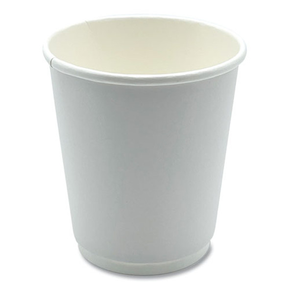 Paper Hot Cups, Double-Walled, 8 oz, White, 500/Carton