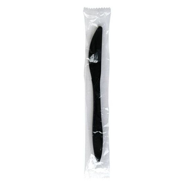 Mediumweight Wrapped Polypropylene Cutlery, Knife, Plastic, Black, 1,000/Carton