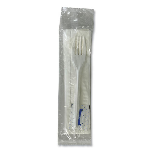 Three-Piece Utensil Set, Fork/Napkin/Salt, Plastic, White, 500/Carton