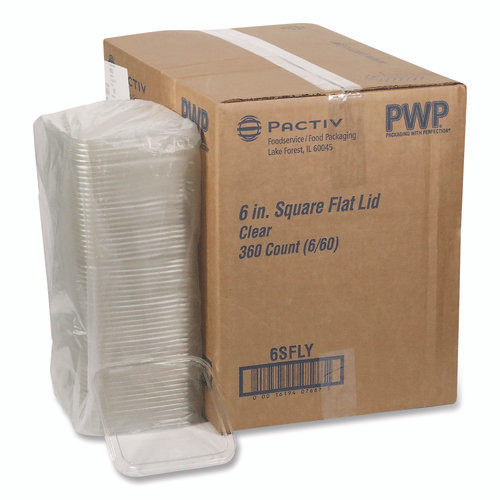 EarthChoice Recycled PET Container Lid, for 6" Square RPET Containers, 6.25 x 0.39 x 6.25, Clear, Plastic, 360/Carton