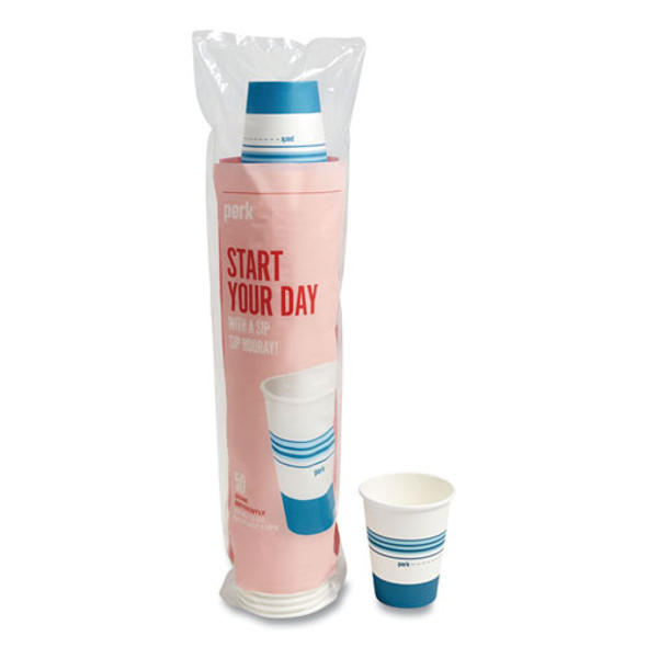 Paper Hot Cups, 12 oz, White/Blue, 50/Pack Paper Hot Cups, 12 oz, White/Blue, 50/Pack