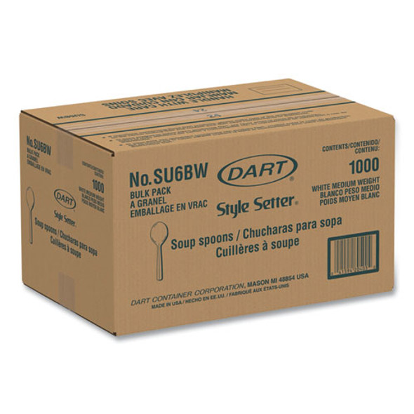 Style Setter Mediumweight Plastic Utensils, Soup Spoon, White, 1,000/Carton