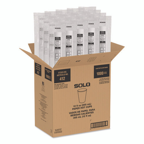 Recycled Content PCF Paper Hot Cups, ProPlanet Seal, 12 oz, White/Blue, 1,000/Carton