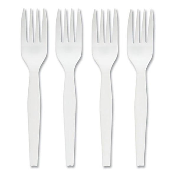 Eco-ID Mediumweight Compostable Cutlery, Fork, Plastic, White, 300/Pack Eco-ID Mediumweight Compostable Cutlery, Fork, Plastic, White, 300/Pack