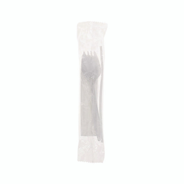 Fieldware Cutlery Kit, Mediumweight, Napkin/Spork/Straw, Plastic, White, 1,000/Carton