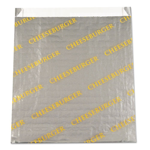 Foil/Paper Bag, Cheeseburger Labeling, 6" x 0.75" x 6.5", Silver/Yellow, 1,000/Carton