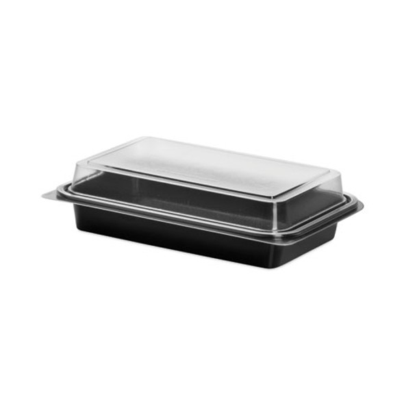 Creative Carryouts Hinged Plastic Hot Deli Boxes, 8.75 x 6.2 x 2.2, Black/Clear, 200/Carton