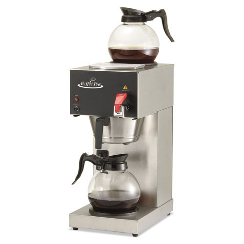 Two-Burner Institutional Coffee Maker, 12-Cup, 9 x 16.5 x 19, Stainless Steel