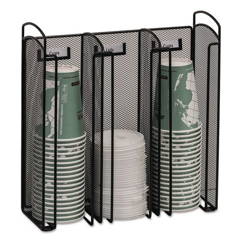 Onyx Breakroom Organizers, 3 Compartments, 12.75 x 4.5 x 13.25, Steel Mesh, Black