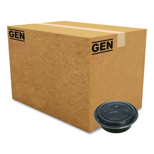 Microwavable Food Container with Lid, Round, 32 oz, 7.28 x 7.28 x 2.55, Black/Clear, Plastic, 150/Carton