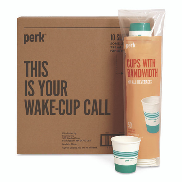 Paper Hot Cups, 10 oz, White/Teal, 500/Carton Paper Hot Cups, 10 oz, White/Teal, 500/Carton