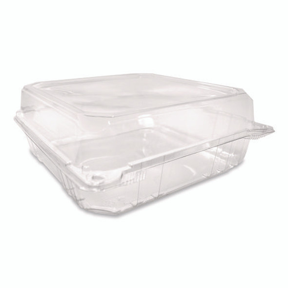 PET Plastic Hinged Container, 9 x 9 x 3.6, Clear, Plastic, 100/Pack, 2 Packs/Carton