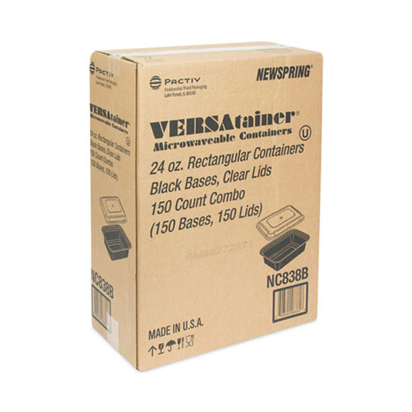 Newspring VERSAtainer Microwavable Containers, 24 oz, 5 x 7.25 x 2, Black/Clear, Plastic, 150/Carton