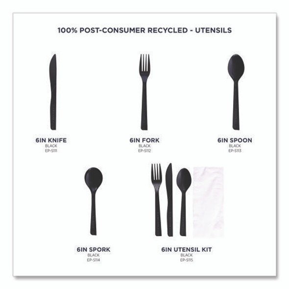 100% Recycled Content Cutlery, Fork, Plastic, Black, 50/Pack, 20 Packs/Carton