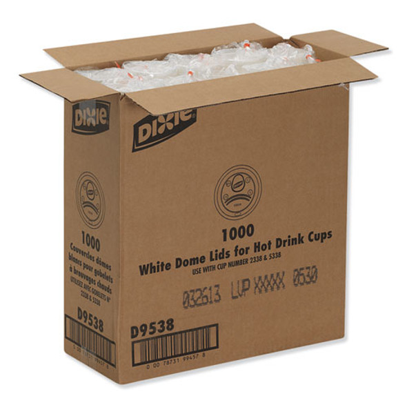 Dome Hot Drink Lids, Fits 8 oz Hot Cups, Plastic, White, 100/Sleeve, 10 Sleeves/Carton