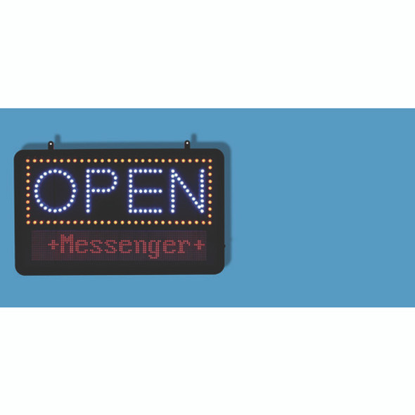 LED Programmable Message Board Open Sign, 22 x 13, Black Frame, Blue/Red Graphics