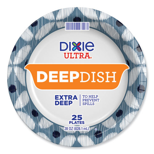 Deep Dish Paper Plate, 9.56" dia, Blue/Yellow, 18/Pack