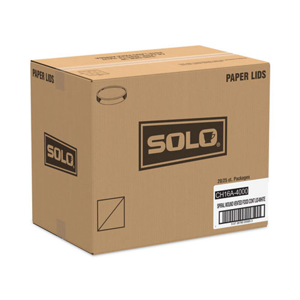 Paper Lids for Food Containers, For 16 oz Containers, Vented, 3.9" Diameter x 0.9" h, White, 25/Bag, 20 Bags/Carton Paper Lids for Food Containers, For 16 oz Containers, Vented, 3.9" Diameter x 0.9" h, White, 25/Bag, 20 Bags/Carton