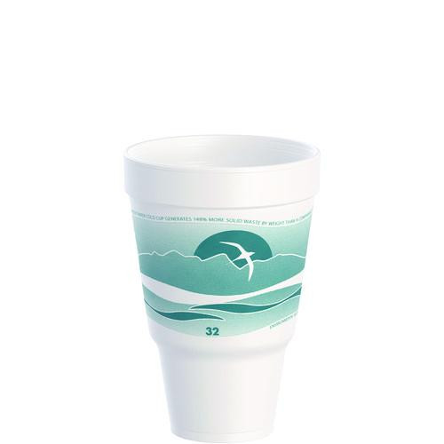 J Cup Insulated Foam Pedestal Cups, 32 oz, White/Teal, 25/Sleeve, 20 Sleeves/Carton