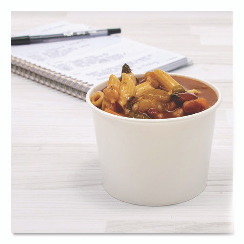 Double Poly Paper Food Containers, 10 oz, 3.8 dia x 2.7" h, White, Paper,1,000/Carton