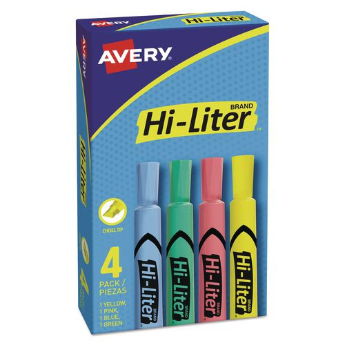 HI-LITER Desk-Style Highlighters, Assorted Ink Colors, Chisel Tip, Assorted Barrel Colors, 4/Set