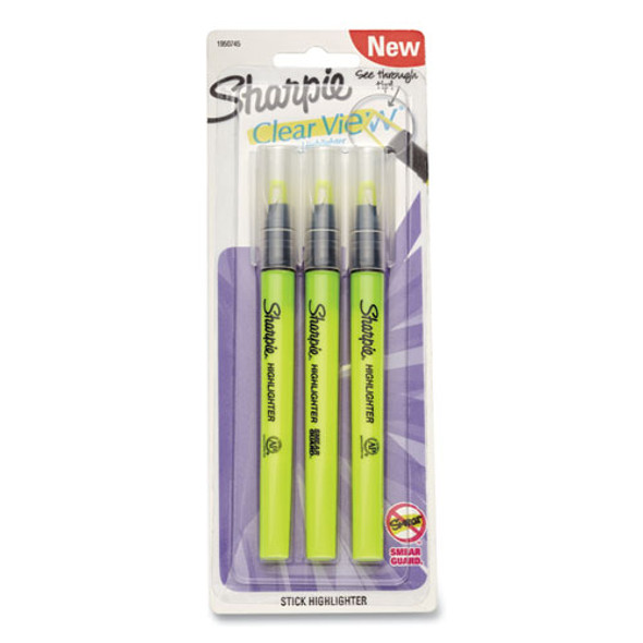 Clearview Pen-Style Highlighter, Fluorescent Yellow Ink, Chisel Tip, Yellow/Black/Clear Barrel, 3/Pack