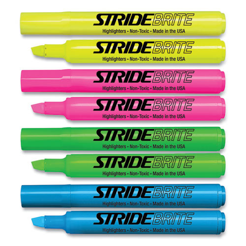 StrideBrite Tank Highlighter, Assorted Ink Colors, Chisel Tip, Assorted Barrel Colors, 12/Pack