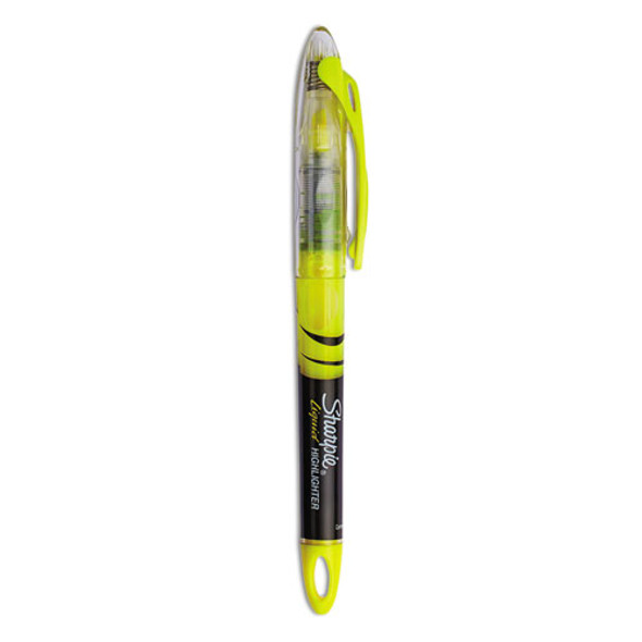 Liquid Pen Style Highlighters, Fluorescent Yellow Ink, Chisel Tip, Yellow/Black/Clear Barrel, Dozen