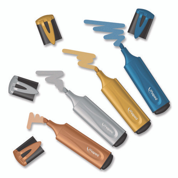 Fluo Peps Metallic Glitter Highlighter, Assorted Ink, Chisel Tip, Assorted Barrel, 4/Pack