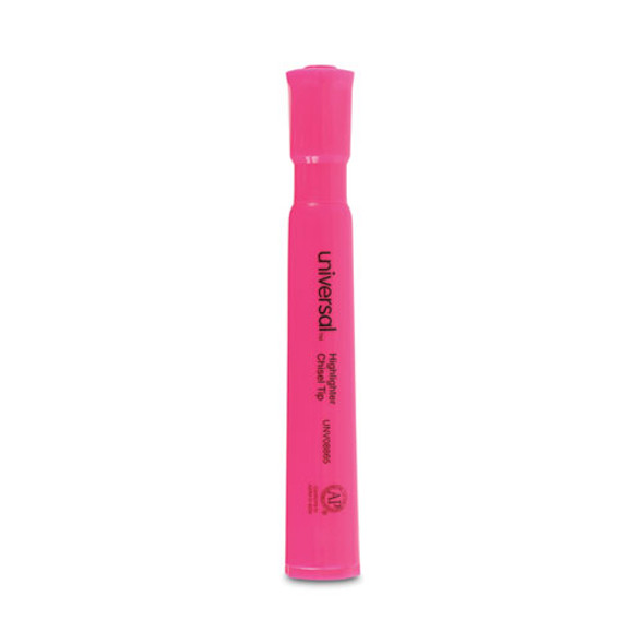 Desk Highlighters, Fluorescent Pink Ink, Chisel Tip, Pink Barrel, Dozen