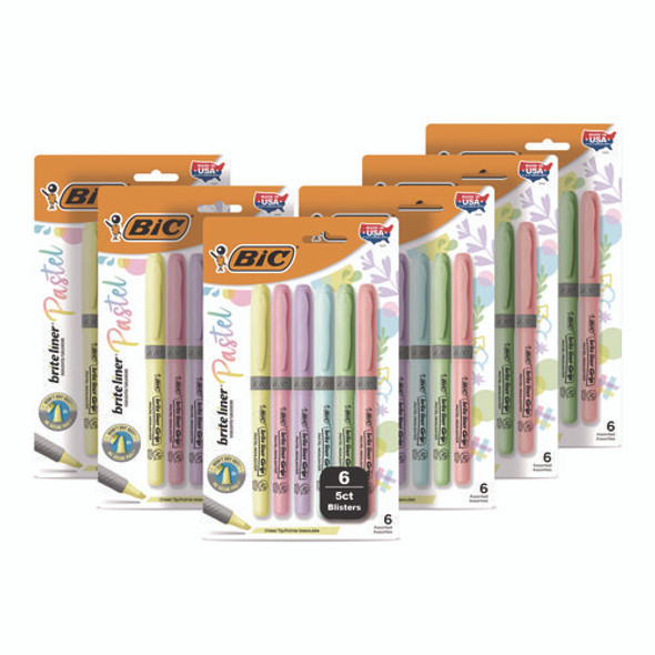 Brite Liner Grip Pocket Highlighter, Assorted Ink Colors, Chisel Tip, Assorted Barrel Colors, 6/Set, 6 Sets/Pack