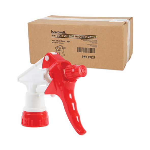 General Purpose Trigger Sprayer, 8" Tube, Fits 16 oz to 24 oz Bottles, Red/White, 24/Carton