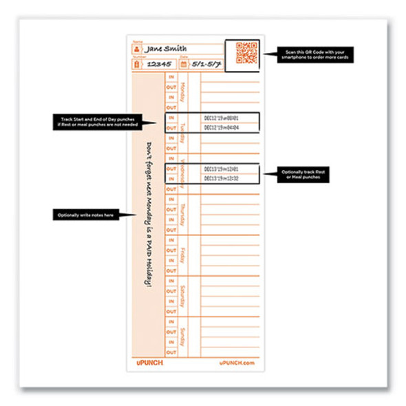 Time Card for PK1100 Time Clock, Two Sides, 3.38 x 8.25, 100/Pack