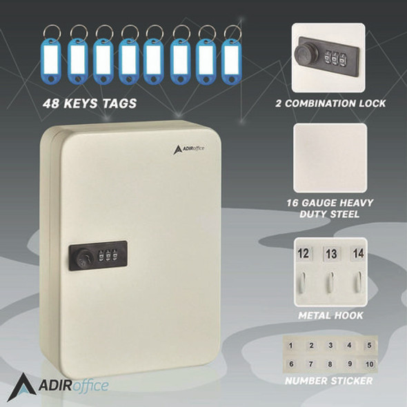Steel Heavy-Duty Key Cabinet with Combination Lock, 48-Key, 7.1 x 3 x 10, Stainless Steel 304, White