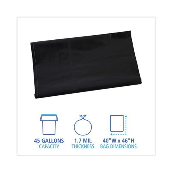 Linear Low Density Industrial Can Liners, 45 gal, 1.7 mil, 40" x 46", Black, Flat Pack, 100/Carton