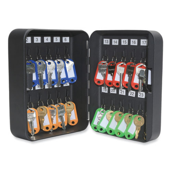 24-Slot Key Box, 6.3 x 2.9 x 7.8, Steel, Black