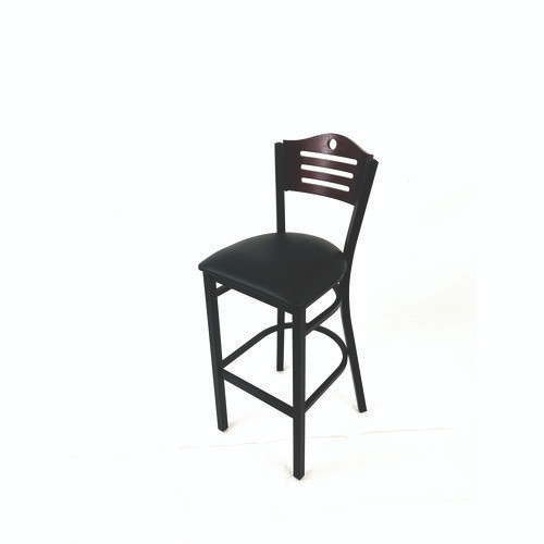 Eagle Series Barstool, Supports Up to 300 lb, 28.5" Seat Height, Black Seat, Dark Mahogany Back, Black Base