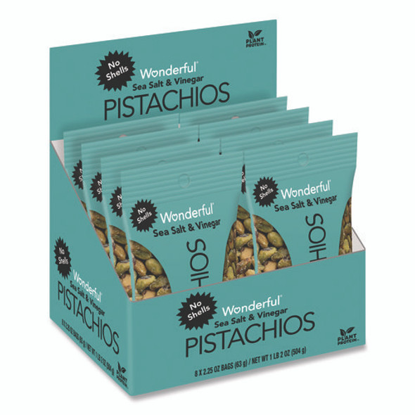 Wonderful No Shells Pistachios, Sea Salt and Vinegar, 2.25 oz Bag, 8/Box