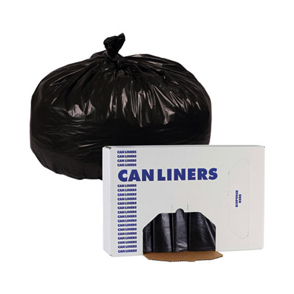 Linear Low Density Industrial Can Liners, 56 gal, 1.7 mil, 43" x 47", Black, Flat Pack, 100/Carton