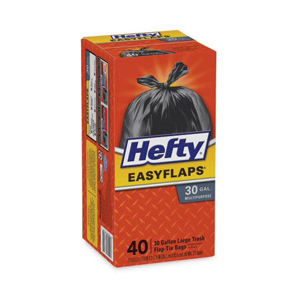 Easy Flaps Trash Bags, Tie-Flap, 30 gal, 0.85 mil, 30" x 33", Black, 40/Box