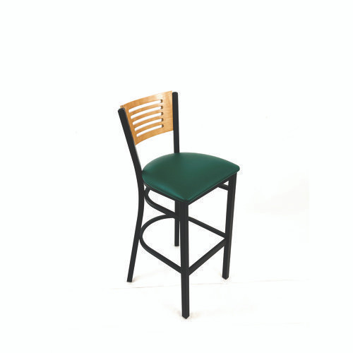 Jones River Series Barstool, Supports Up to 300 lb, 28.5" Seat Height, Green Seat, Natural Back, Black Base