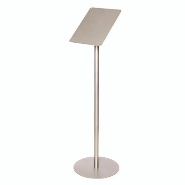 Floor Sign Display with Rear Literature Pocket, 8.5 x 11 Insert, 45" Tall, Silver