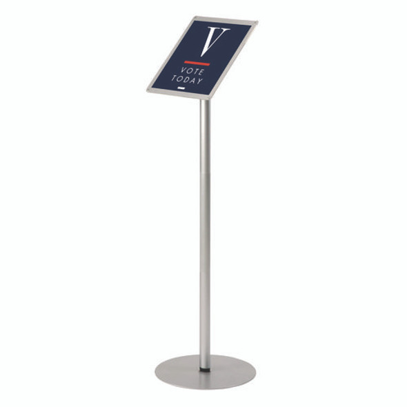 Floor Sign Display with Rear Literature Pocket, 8.5 x 11 Insert, 45" Tall, Silver