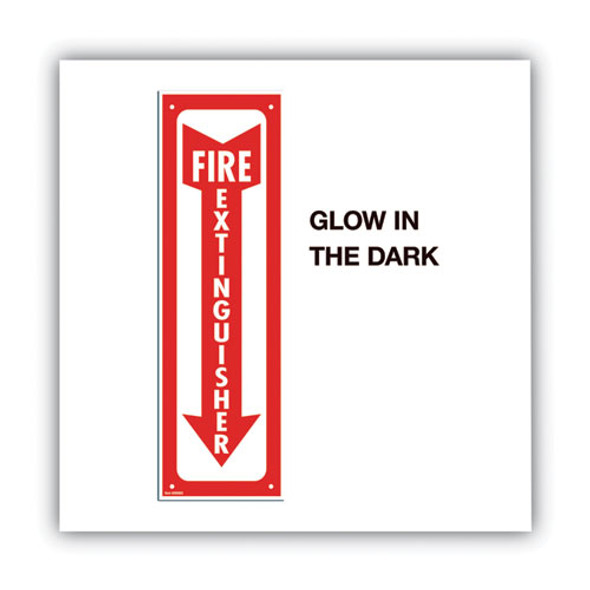 Glow-In-The-Dark Safety Sign, Fire Extinguisher, 4 x 13, Red