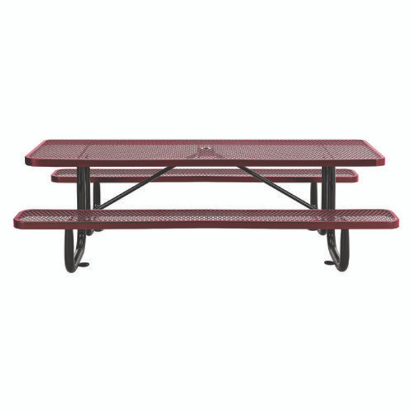 Expanded Steel Picnic Table, Rectangular, 96 x 62 x 29.5, Red Top, Red Base/Legs Expanded Steel Picnic Table, Rectangular, 96 x 62 x 29.5, Red Top, Red Base/Legs