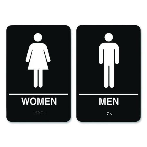Indoor Restroom Door Sign, Men/Women, 5.9 x 9, Black/White, 2/Pack